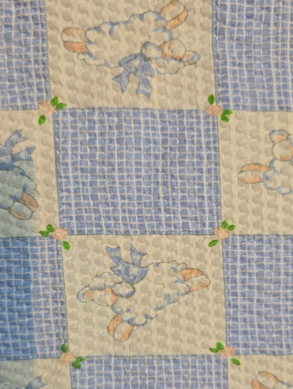 Blue and Cream Baby Lamb Quilted Blanket fabric cut out, needs to be sewn